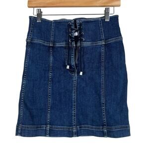 Free People Denim Lace Up Mini Skirt Womens 4 Dark Wash Bratzcore Y2K Retro